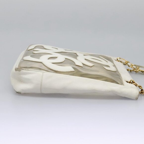 CHANEL Triple Coco Chain Tote Bag Vinyl Leather White Gold CC Auth bs23423 - Picture 5 of 16